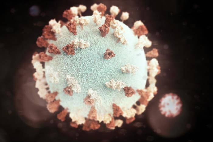 This illustration provided a 3D graphic representation of a spherical-shaped mumps virus particle, that was studded with glycoprotein tubercles. The studs, colorized reddish-brown, are known as F-proteins (fusion), and those colorized beige, are referred to as HN-proteins (hemagglutinin-neuraminidase).