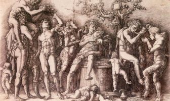 Bacchanal with a wine vat, engraving by Mantegna, c. 1475, 278 × 422 mm